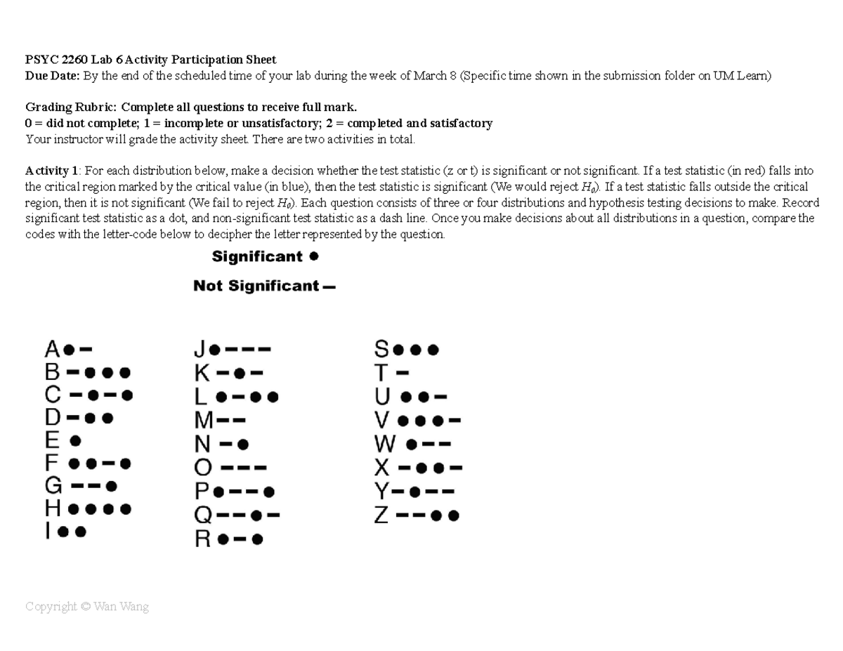 Lab 6 Activity Participation Sheet - 0 = did not complete; 1 ...