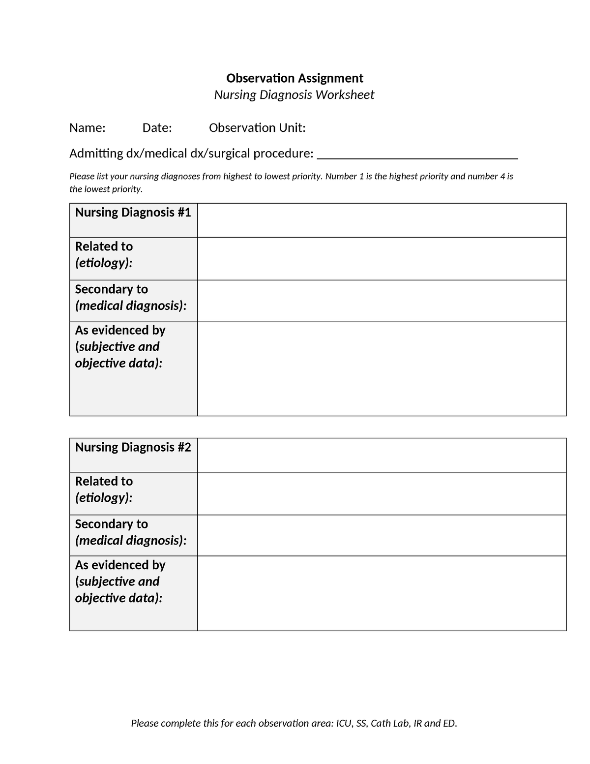 Observation Assignment Nursing - Observation Assignment Nursing ...