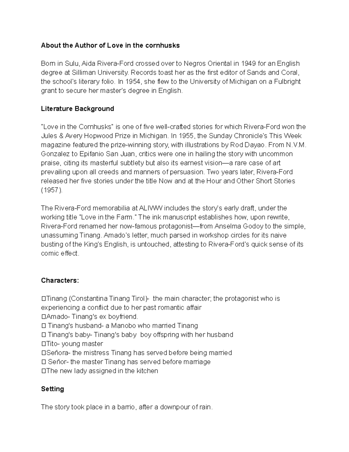 Elements of the story “Love in the cornhusks” About the Author of