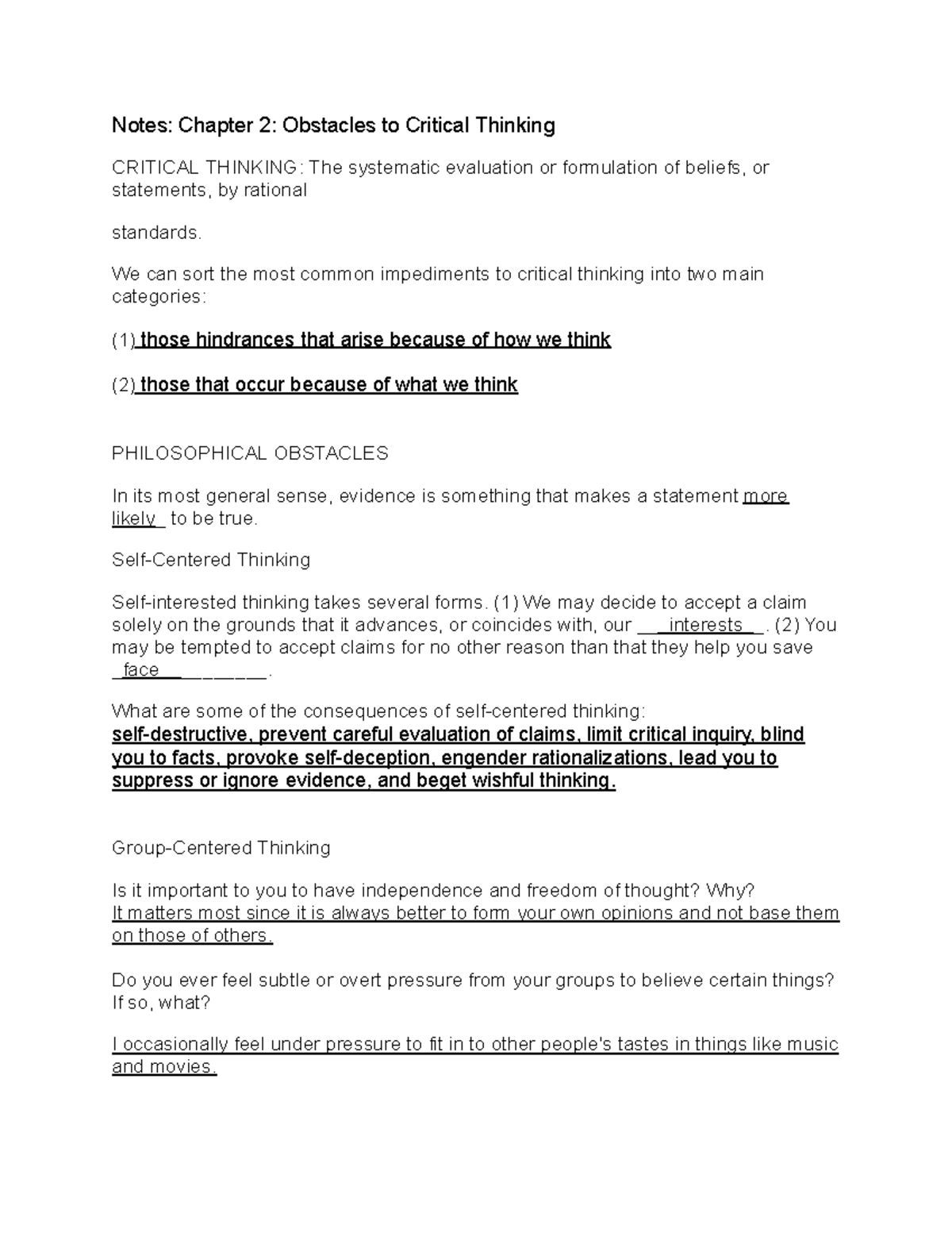 category 2 obstacles to critical thinking include quizlet