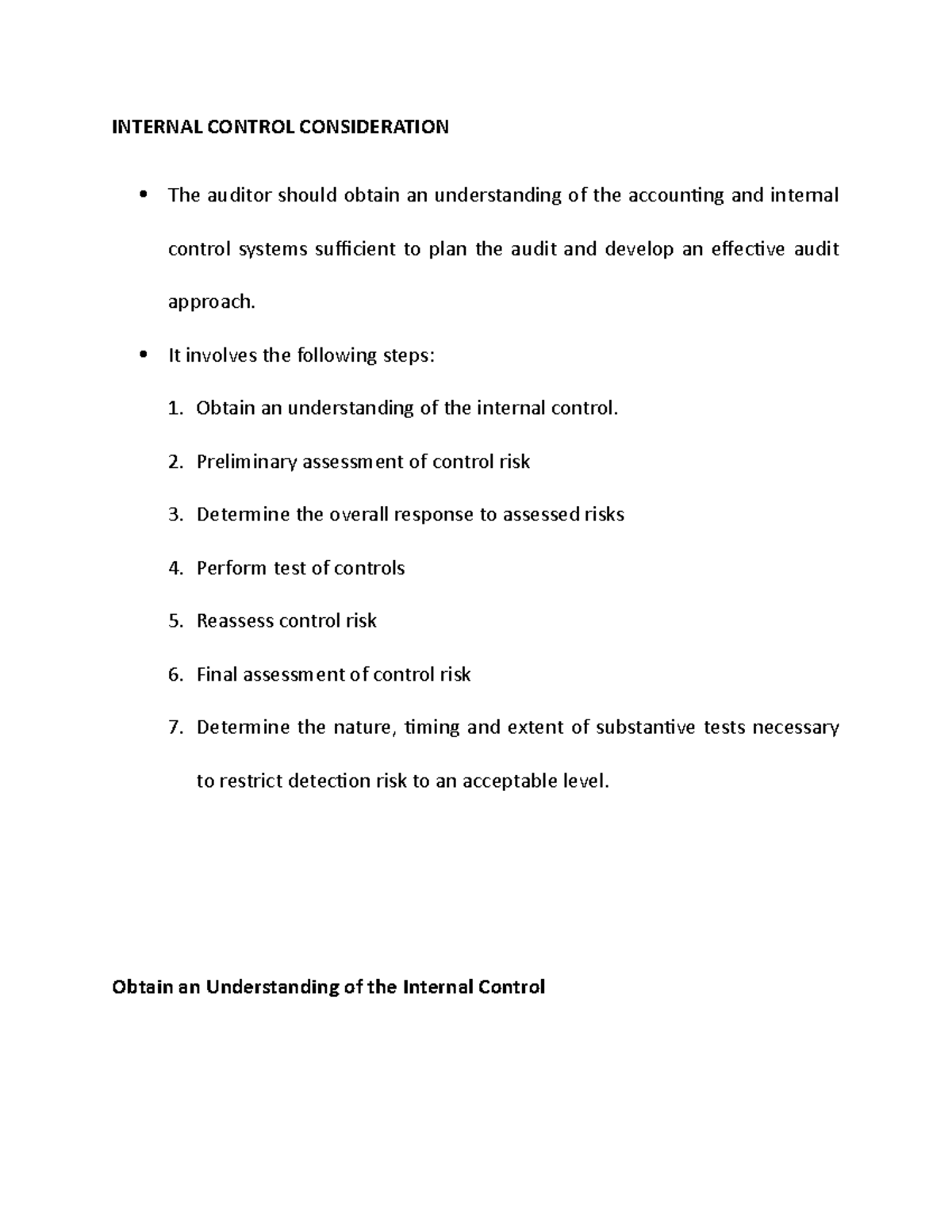 Internal Control Consideration - INTERNAL CONTROL CONSIDERATION The ...