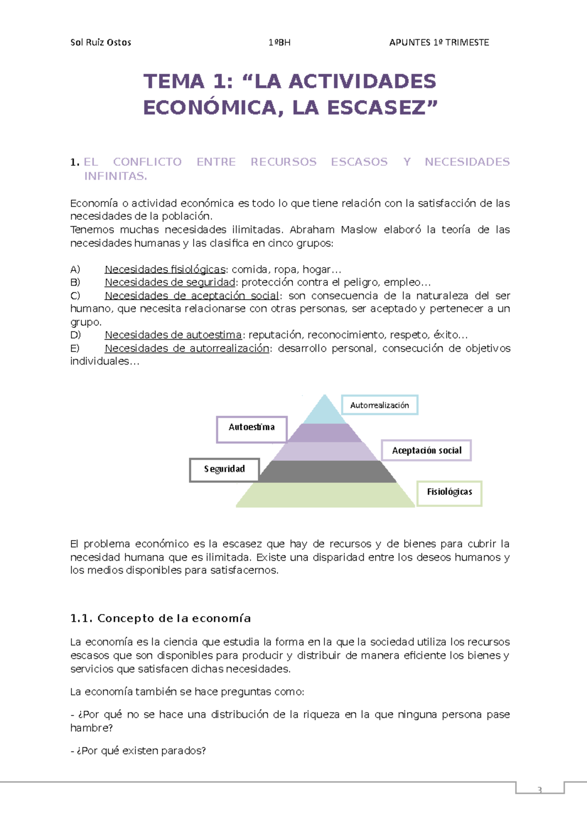 Apuntes 1º Trimestre - TEMA 1: “LA ACTIVIDADES ECONÓMICA, LA ESCASEZ” 1 ...