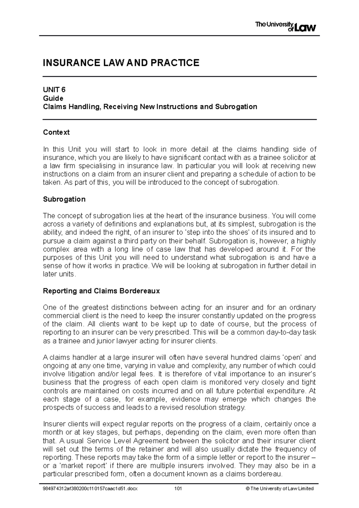2122 insu ws06 ce01 guide - INSURANCE LAW AND PRACTICE UNIT 6 Guide ...