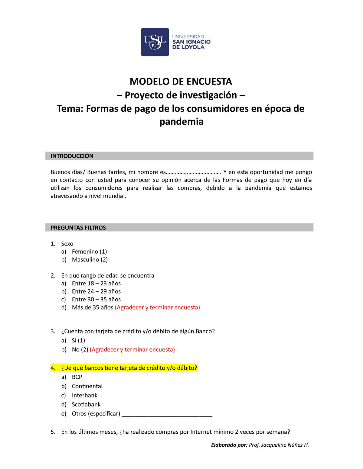 Modelo de guía de cuestionario (Encuesta) 2021 JN - MODELO DE ENCUESTA –  Proyecto de investigación – - Studocu