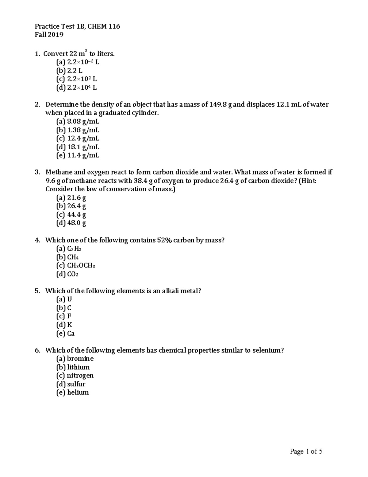 CHEM 116 Practice Test 1B-1 - StuDocu