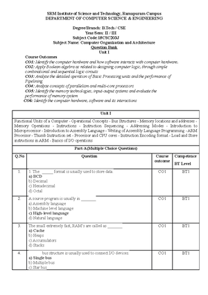 Coa material unit 1 - Computer Organization and Architecture - Studocu