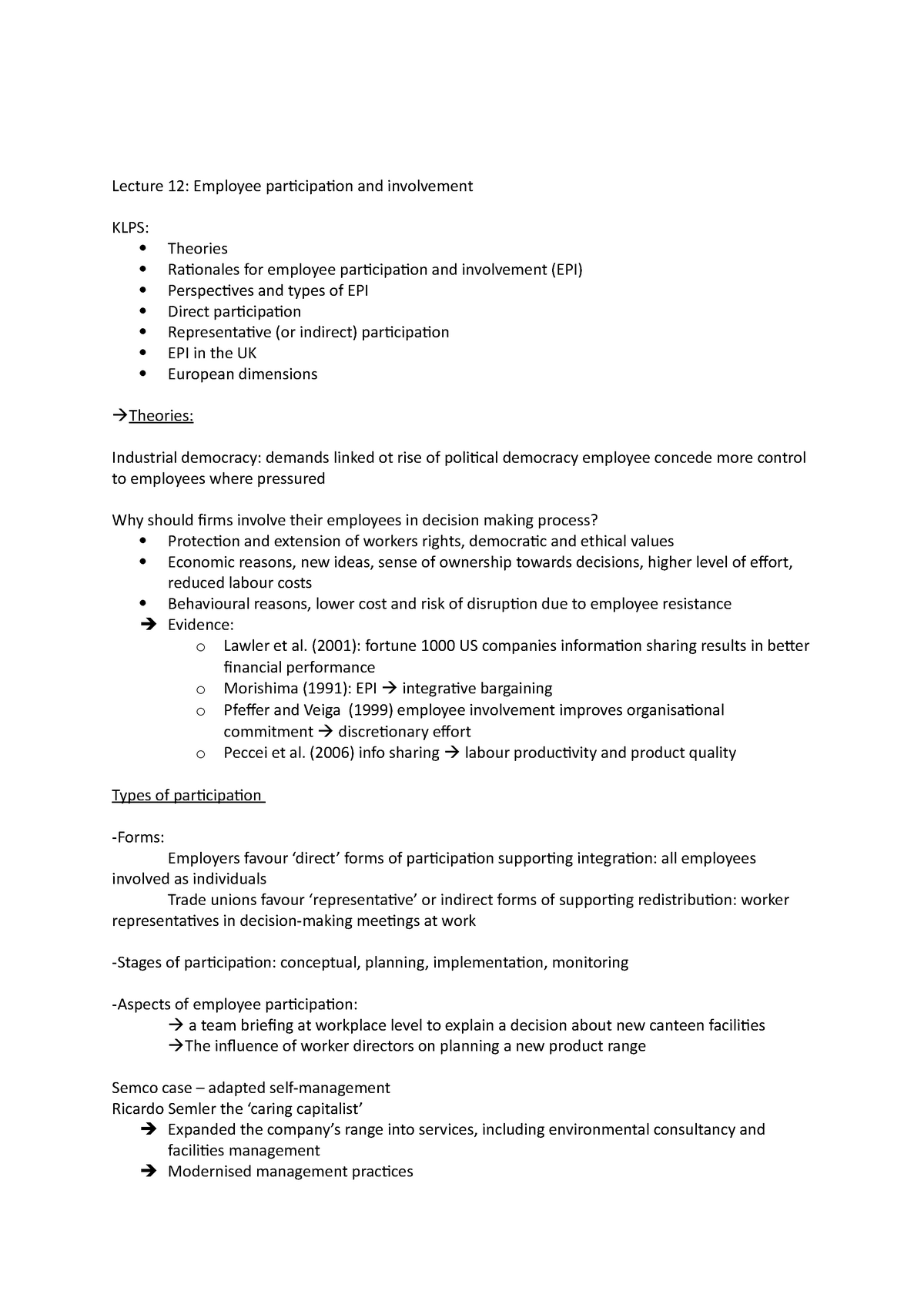 Lecture 12 - employee participation - (2001): fortune 1000 US companies ...