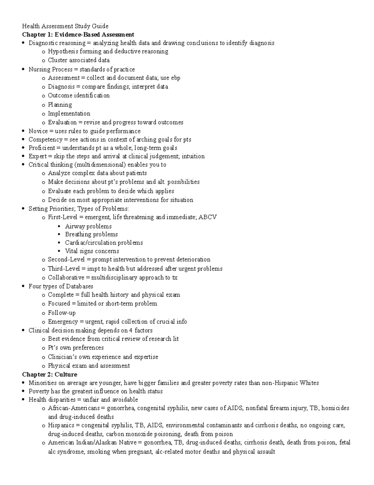 Final Health Assessment Study - Health Assessment Study Guide Chapter 1 ...