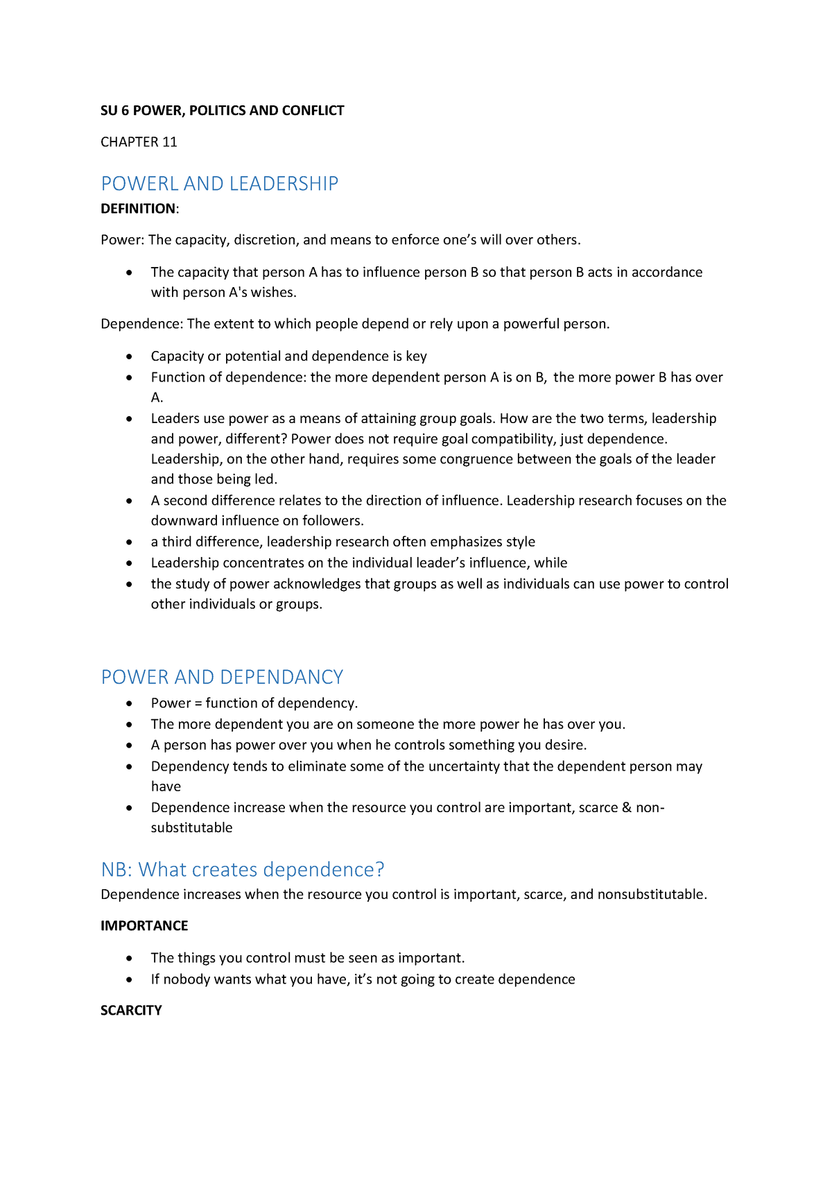 IOPS Study UNIT 6 Notes - Organisational Behavior - SU 6 POWER ...