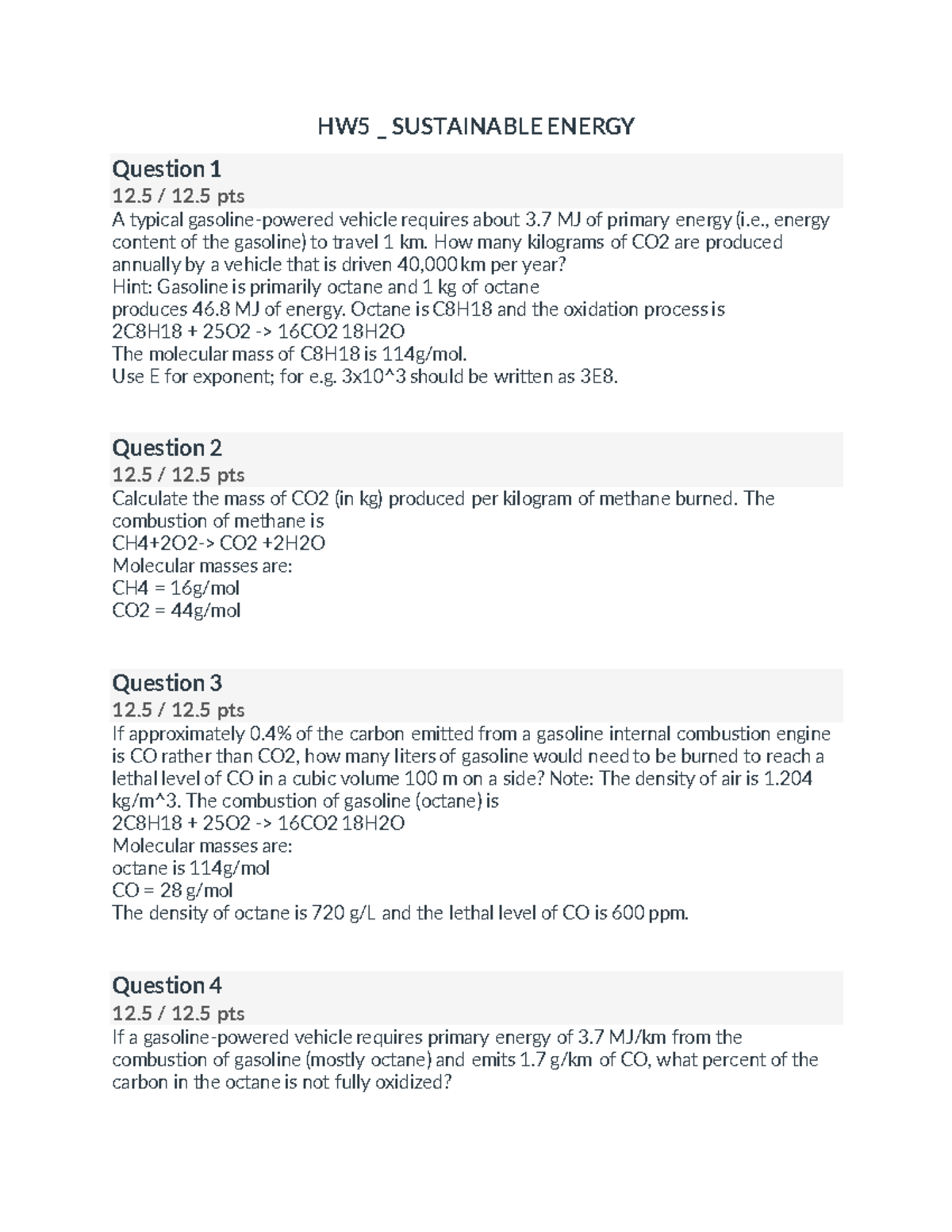 HW5 Questions and Solutions Sustainable Energy - HW5 _ SUSTAINABLE ...