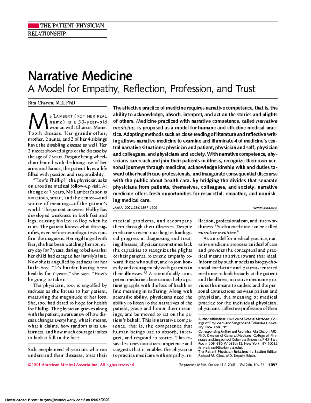 Narrative med - pdf - THE PATIENT-PHYSICIAN RELATIONSHIP Narrative ...