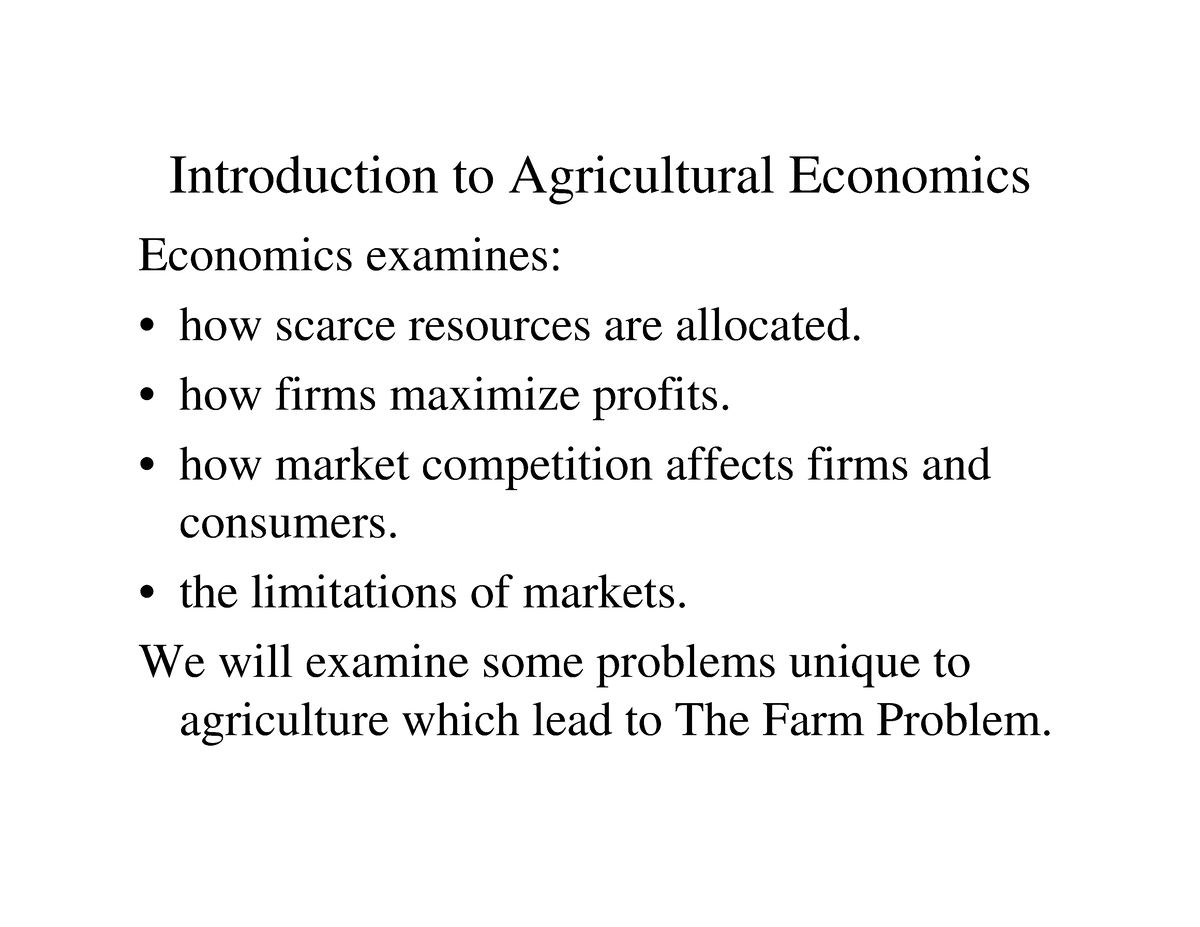 Ag Econ Slides - Introduction To Agricultural Economics Economics ...