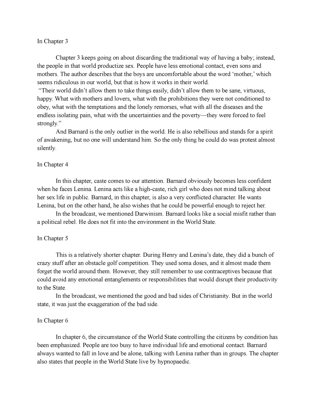 Brave New World chapter 3-10 - In Chapter 3 Chapter 3 keeps going on ...