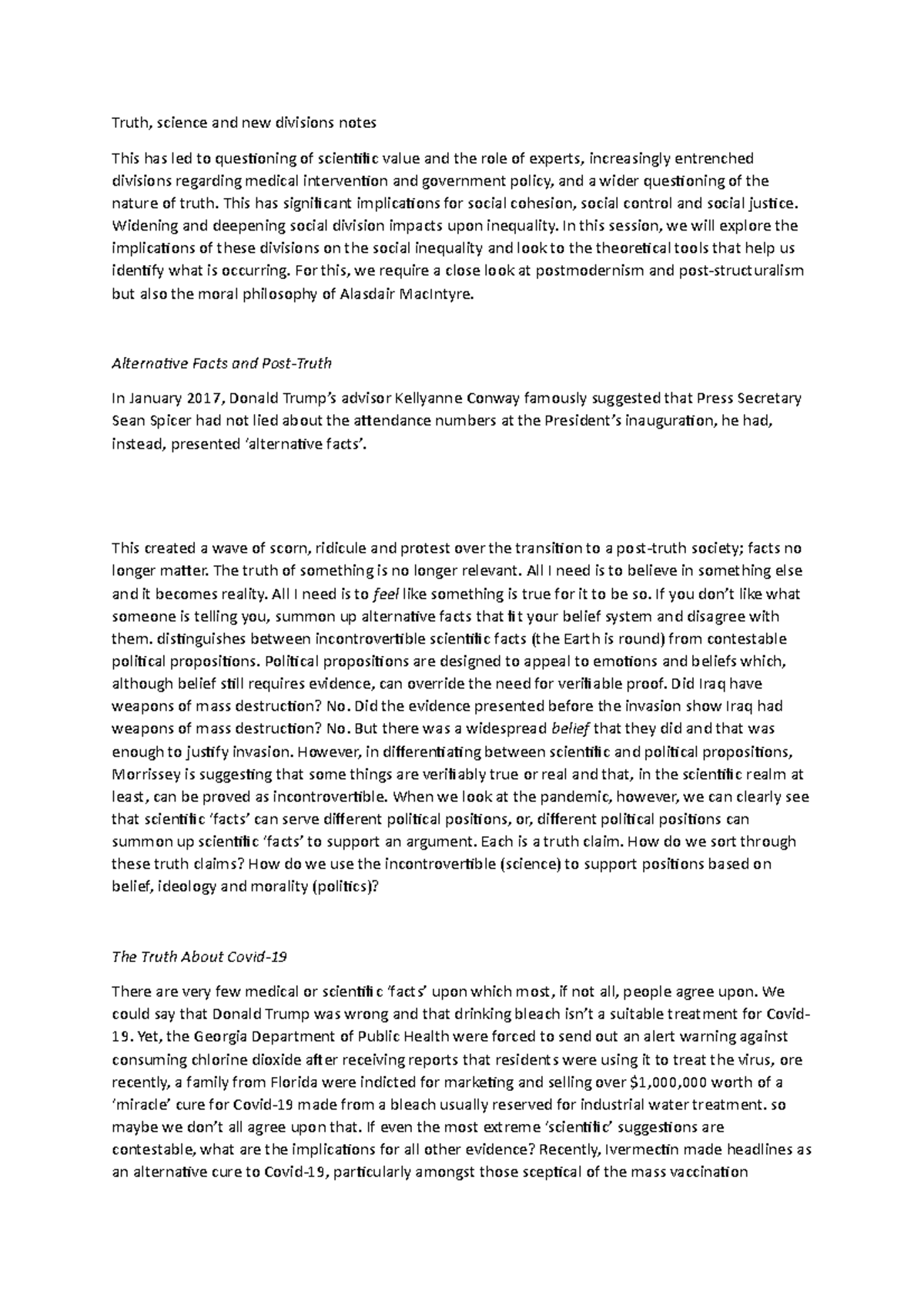 Truth, science notes - Truth, science and new divisions notes This has ...