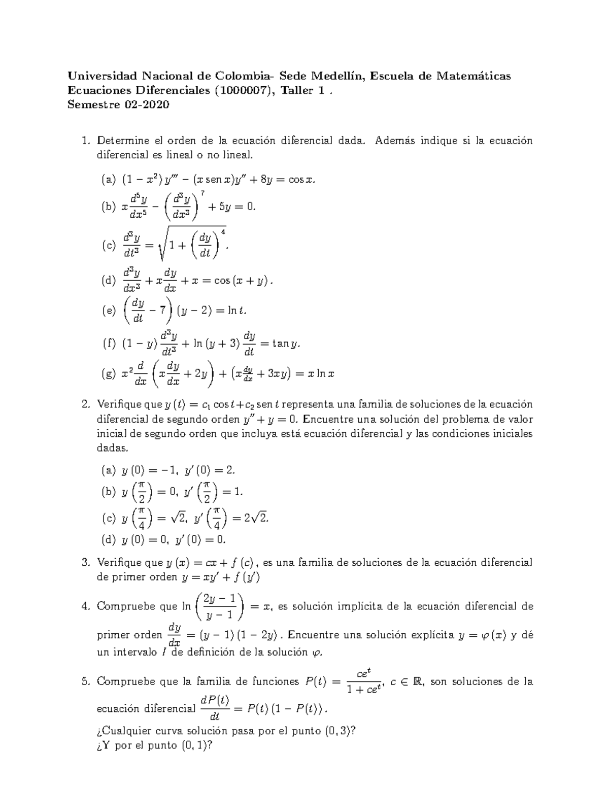 Taller 1-2020-2 - Universidad Nacional De Colombia- Sede Medell ́ın ...