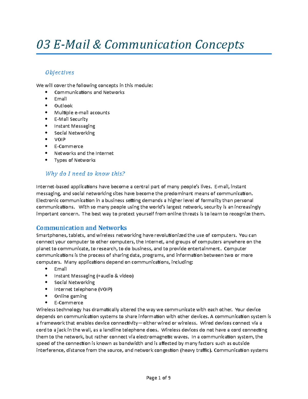 Chapter 3 Emails - 03 E-Mail & Communication Concepts Objectives We ...