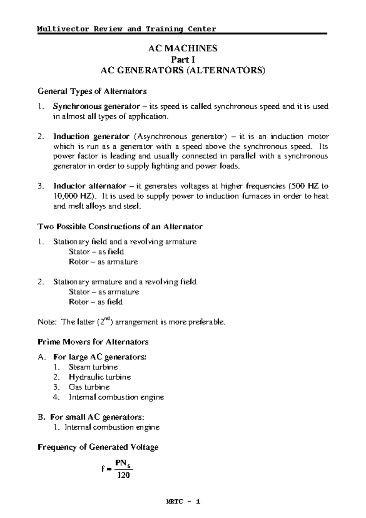 AC Generators Part 1 - Lecture Notes 123 - AC MACHINES Part I AC ...