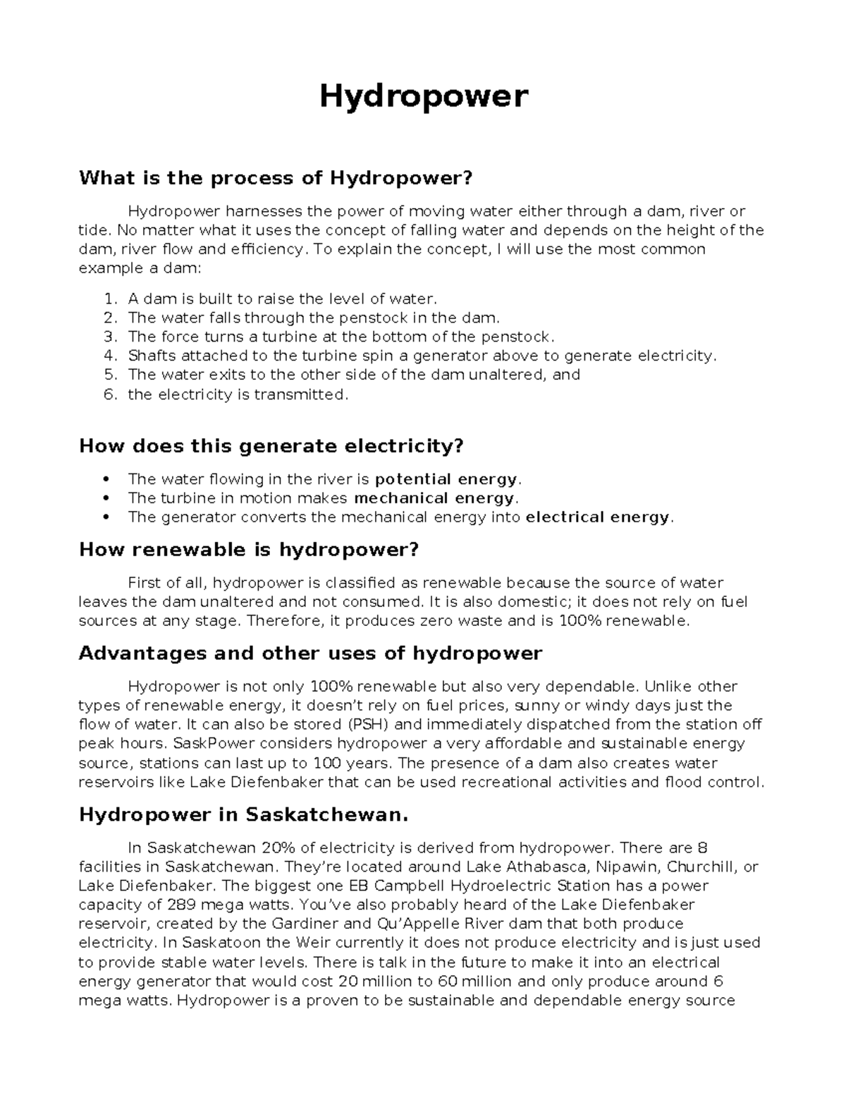 Hydropower - Hydropower What is the process of Hydropower? Hydropower ...