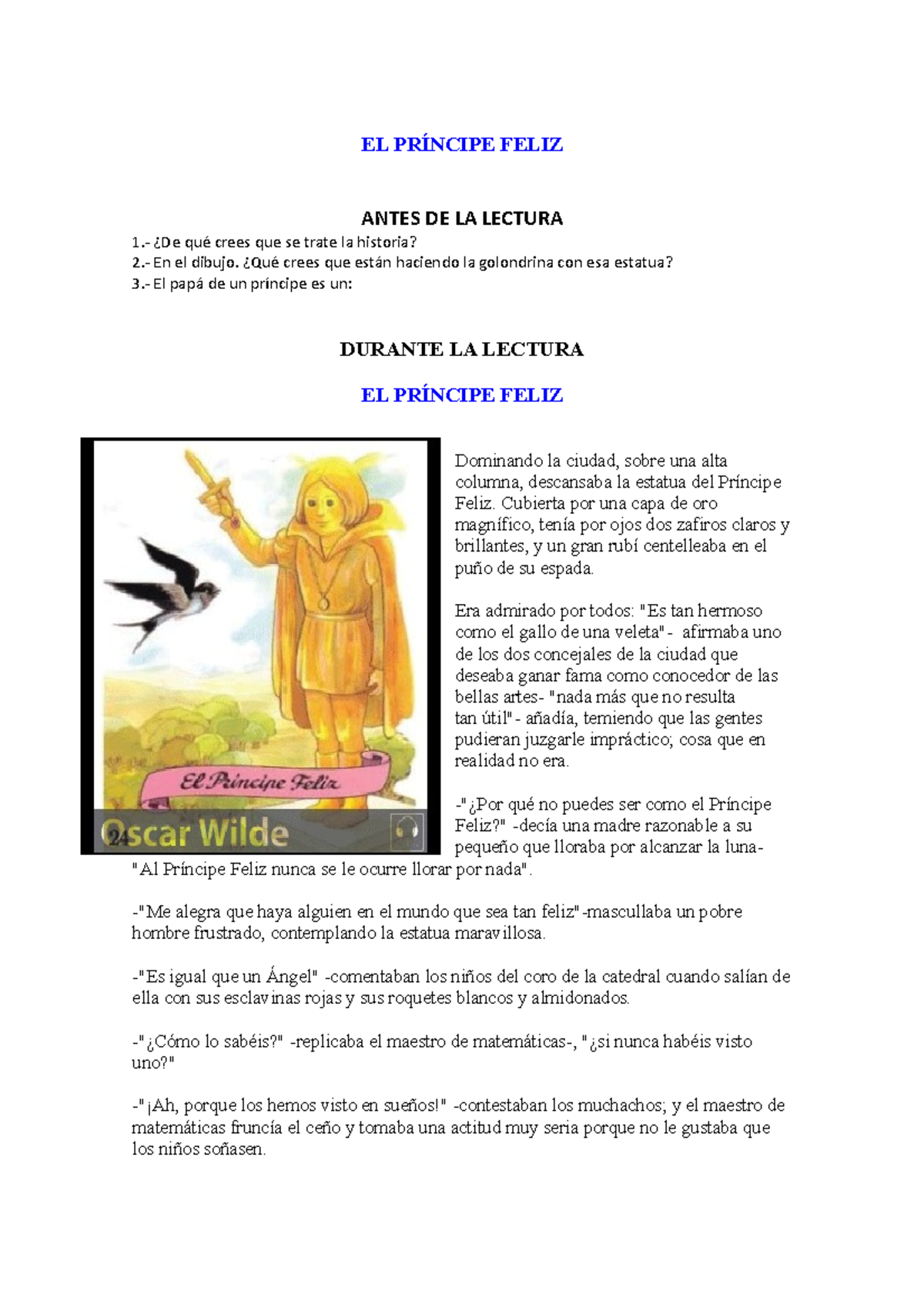 EL Príncipe Feliz Obra de Wilde