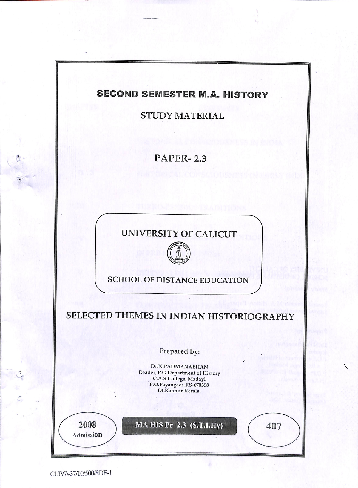 M. A History- II Semester- Paper 2.3- Selected Themes In Indian ...