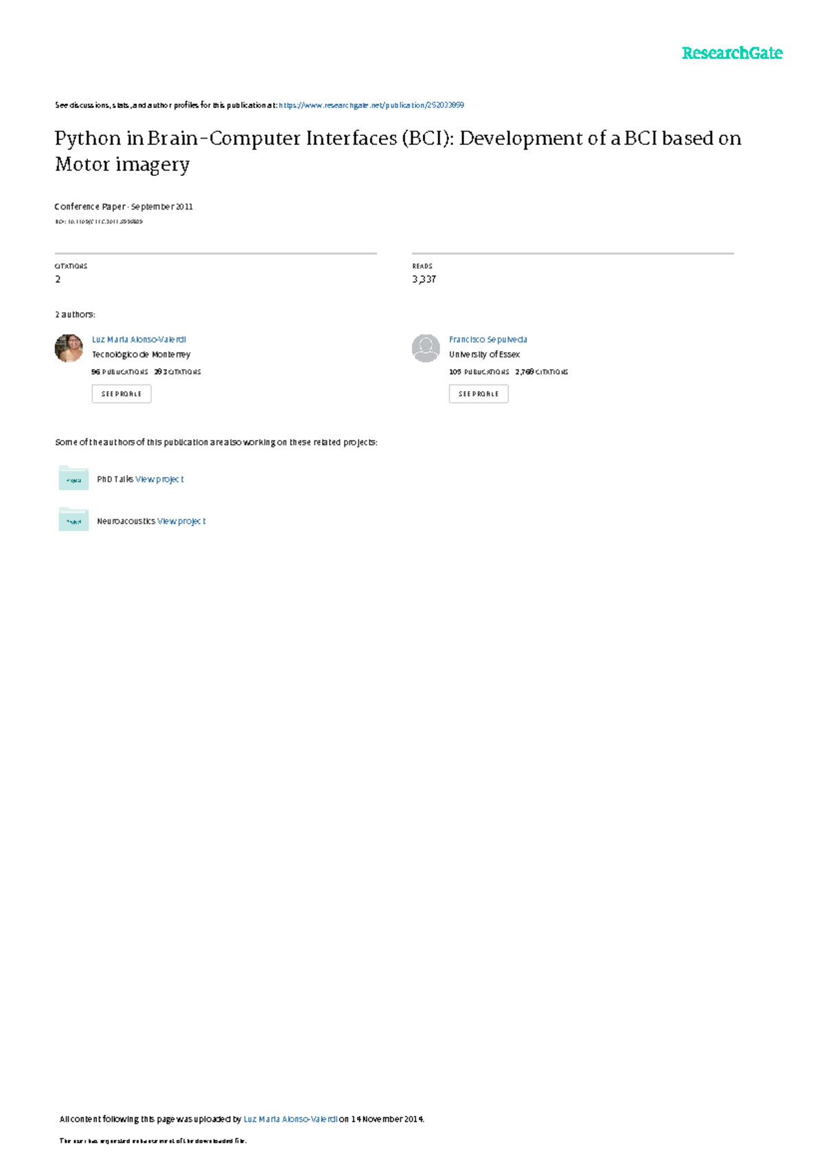 BCI using pyhton research paper - ####### See discussions, stats, and ...