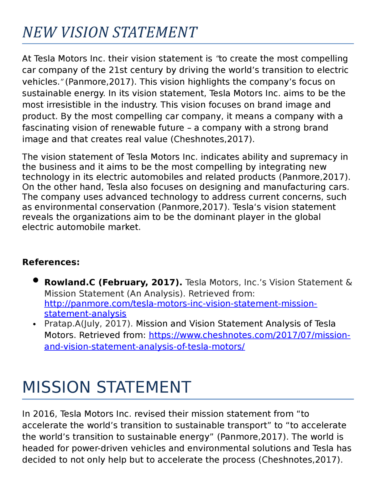 tesla mission statement essay