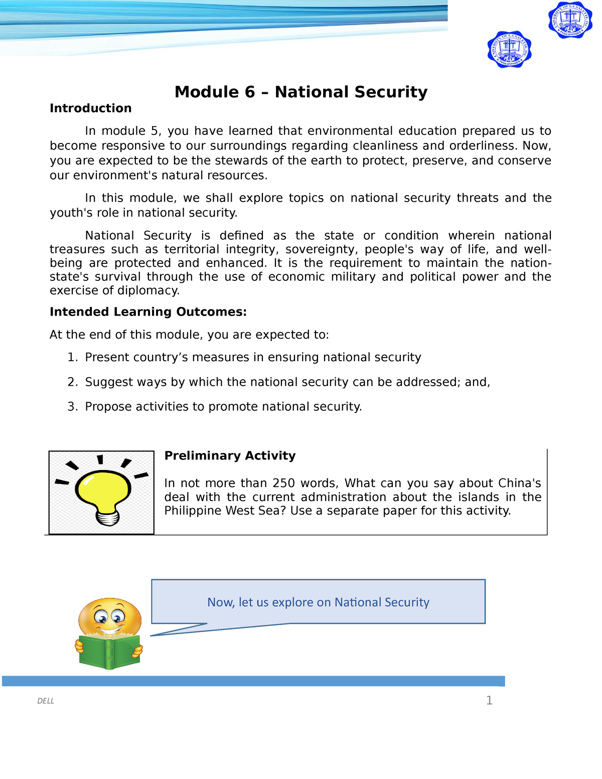 Module 6 National Security - Module 6 – National Security Introduction ...