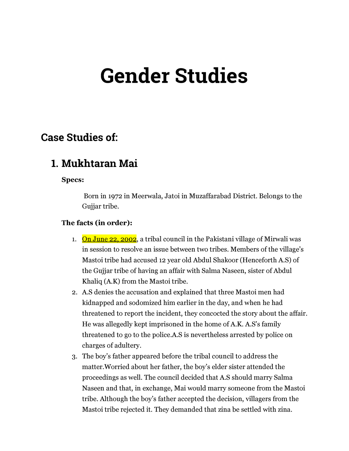 case study research gender studies