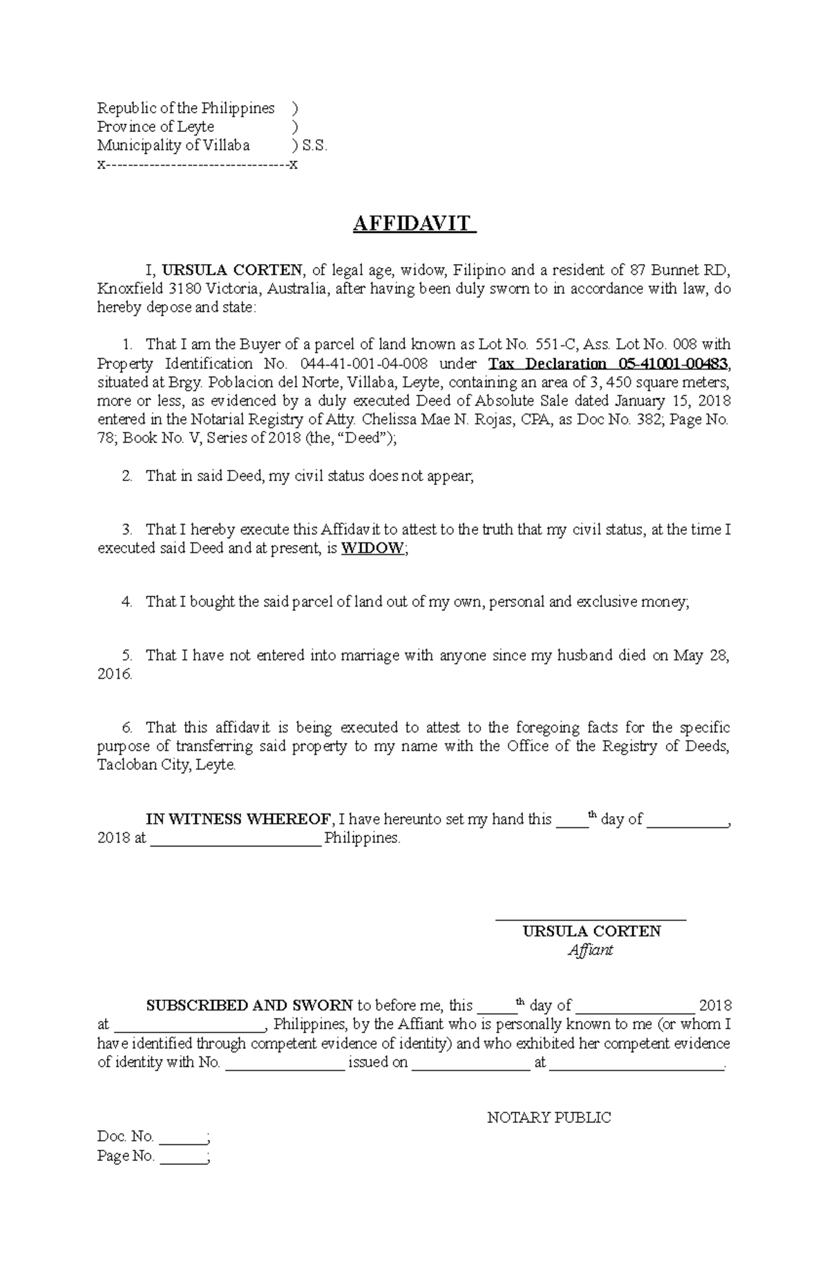 affidavit-of-civil-status-republic-of-the-philippines-province-of