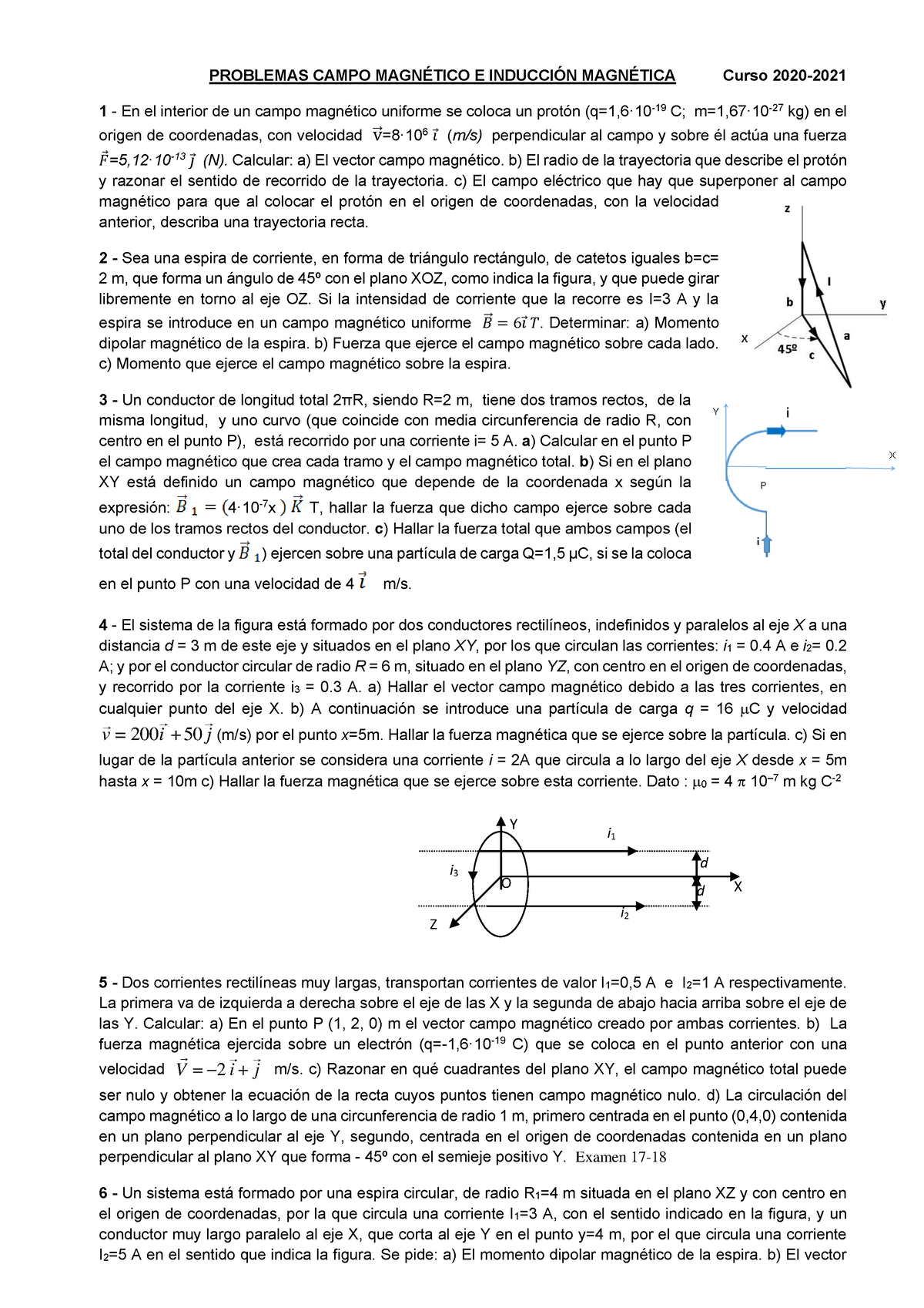 Problemas Campo Magnetico Curso 21 22 - PROBLEMAS CAMPO MAGNÉTICO E ...