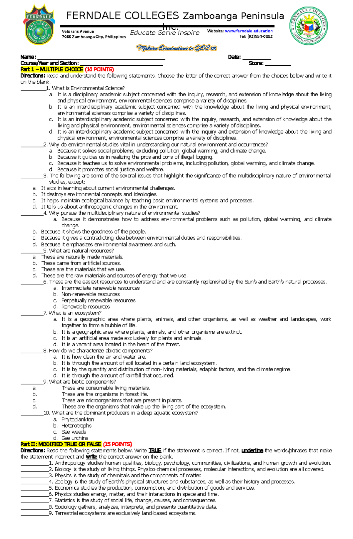 GEC 12- Midterm - Example sample only. - Name