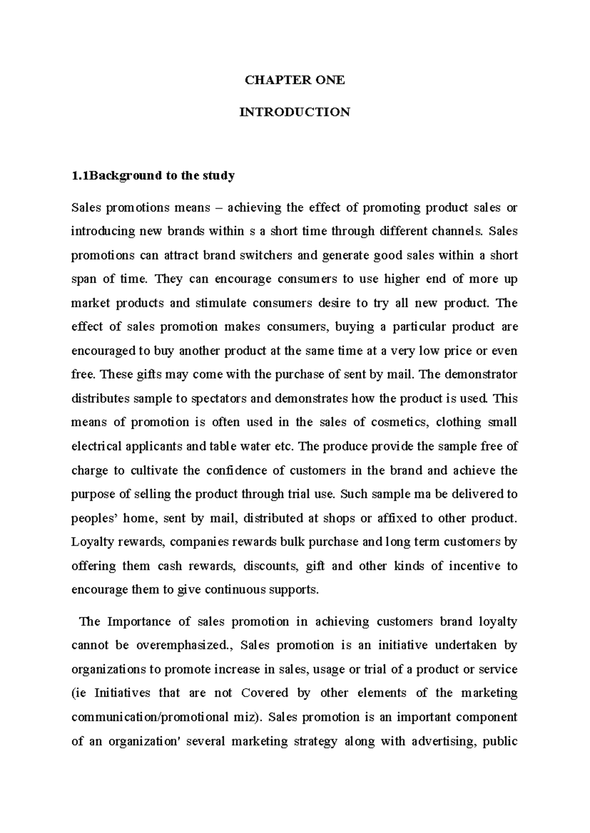 Jenny 3 cor - CHAPTER ONE INTRODUCTION 1 to the study Sales promotions ...