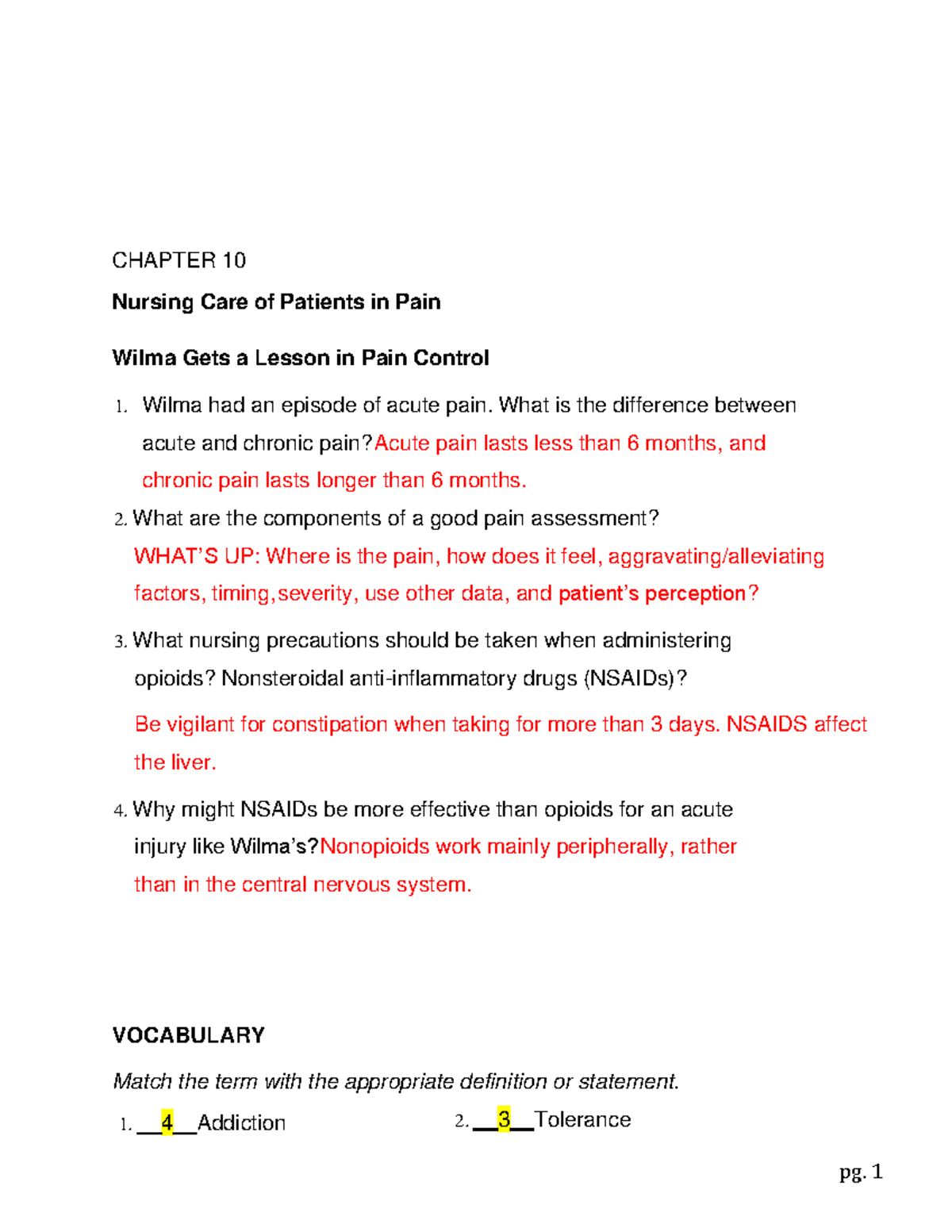 Sudy Guide Chapter 10 Nursing Care Of Patients In Pain - CHAPTER 10 ...