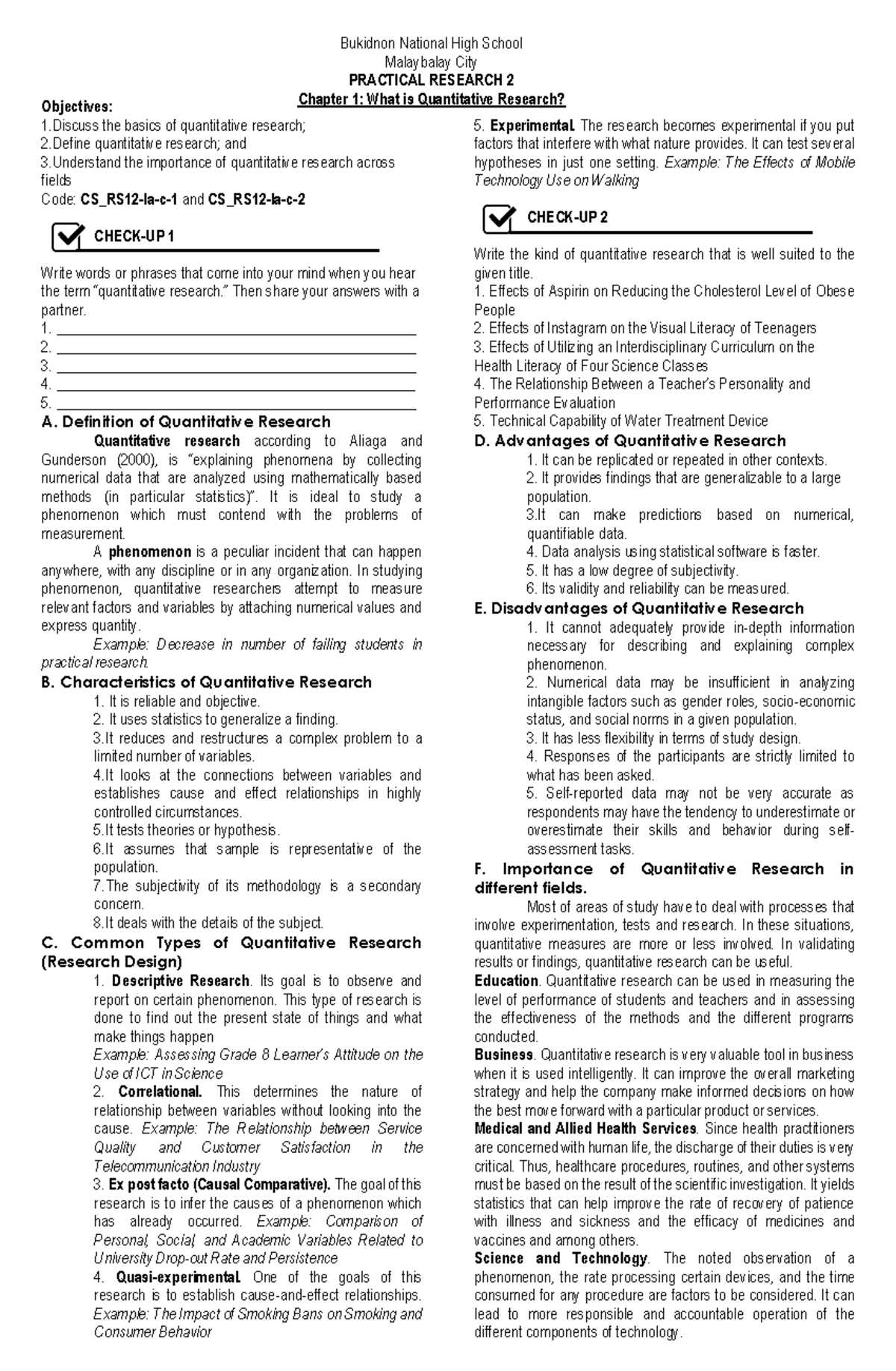 PR2 Week 1 and 2 - Its for pr - Objectives: 1 the basics of ...