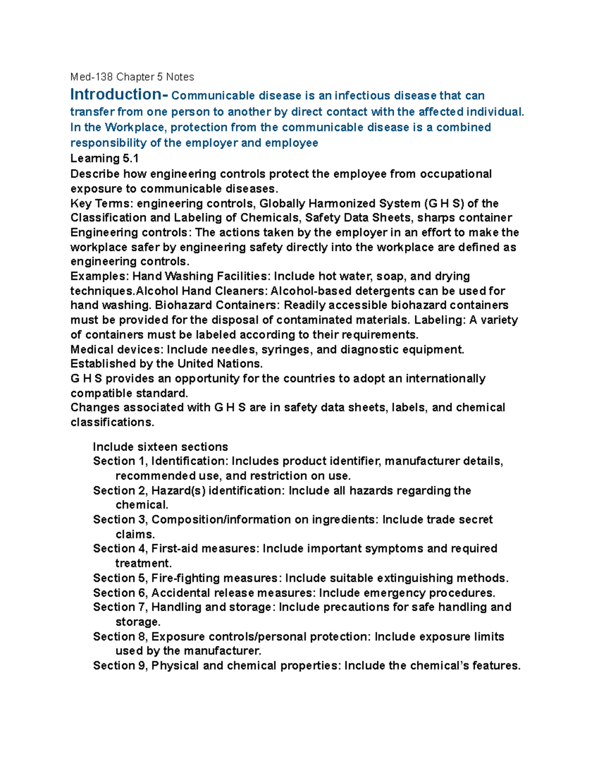 Med-138 Chapter 5 Notes - Med-138 Chapter 5 Notes Introduction ...