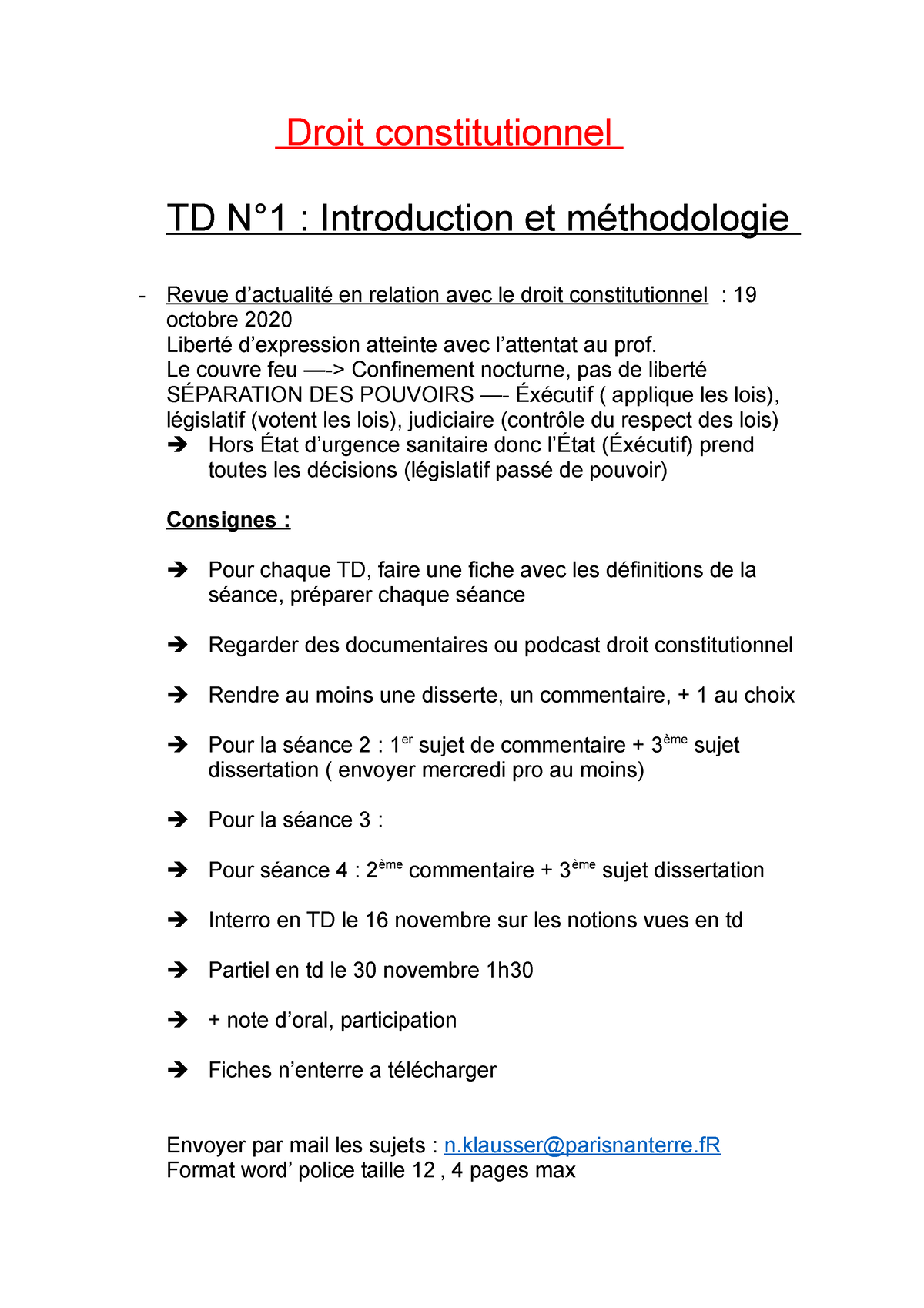 Td 1 Droit Constitutionnnel Universté Paris Nanterre Droit Constitutionnel Td N°1