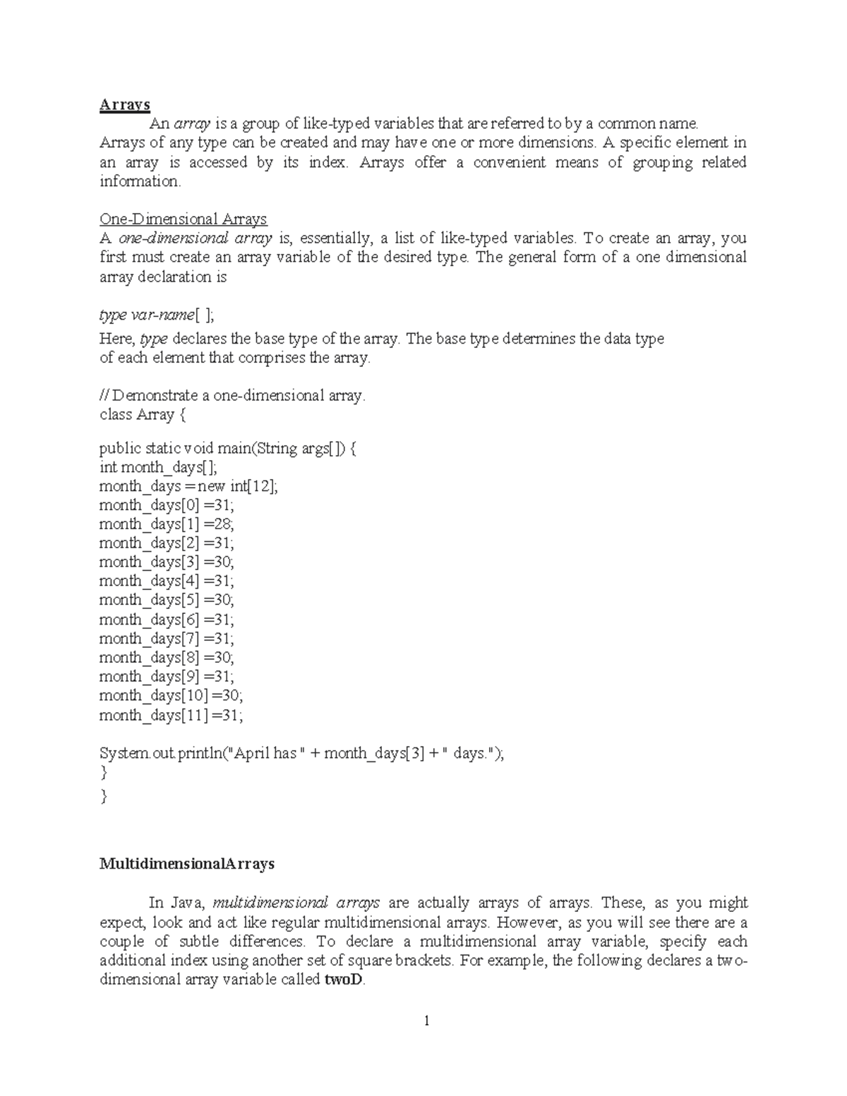 Unit-1 Additional Notes - Arrays An array is a group of like-typed ...