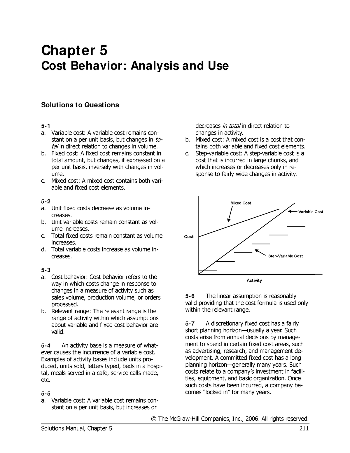 Managerial Accounting By Garrison & Noreen (11th Ed.) SM5 - Chapter 5 ...