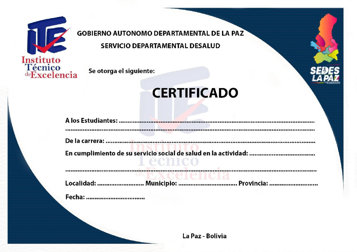 Certificado Ara - NE GOBIERNO AUTONOMO DEPARTAMENTAL DE LA PAZ SERVICIO ...