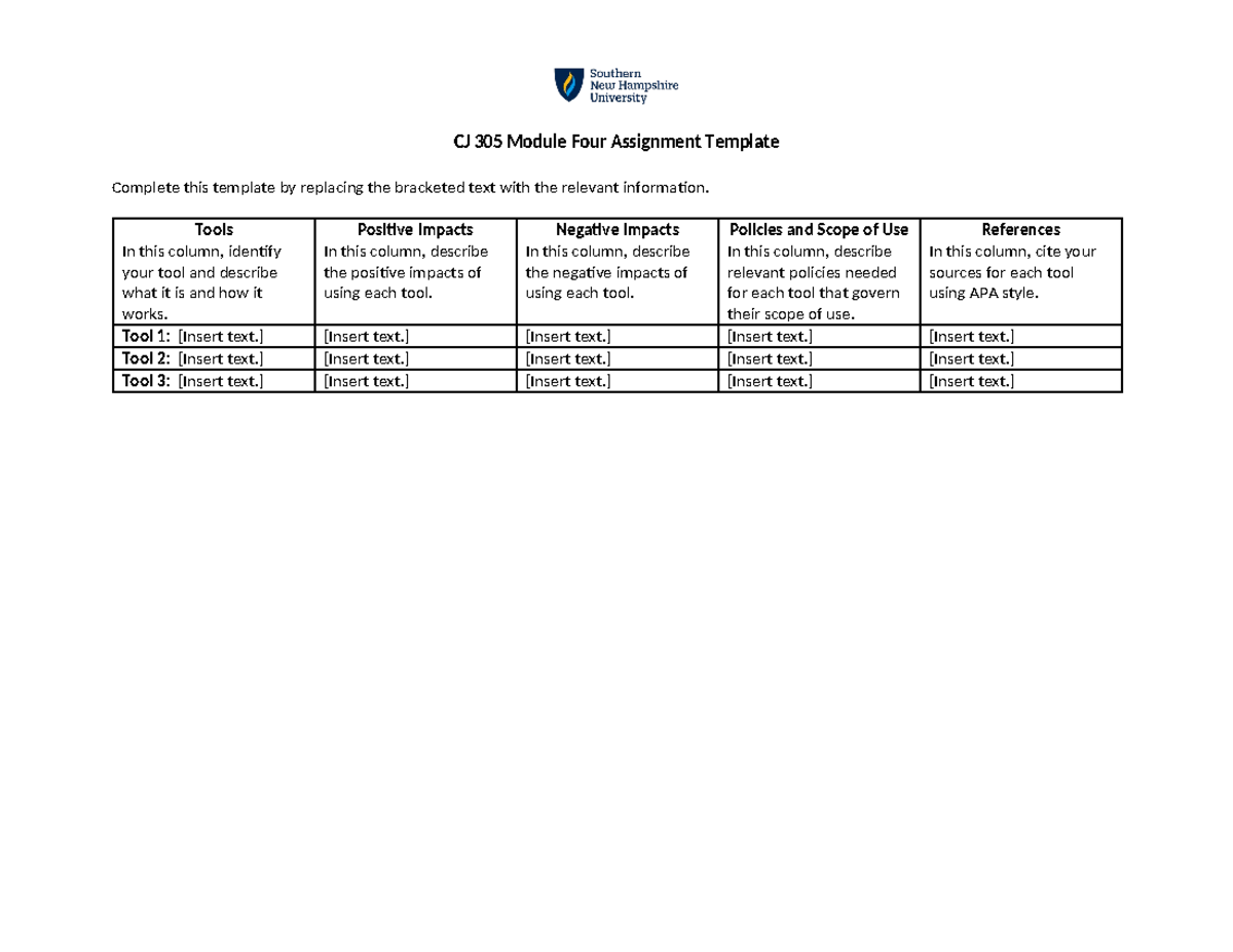 CJ 305 Module Four Assignment - Tools In this column, identify your ...