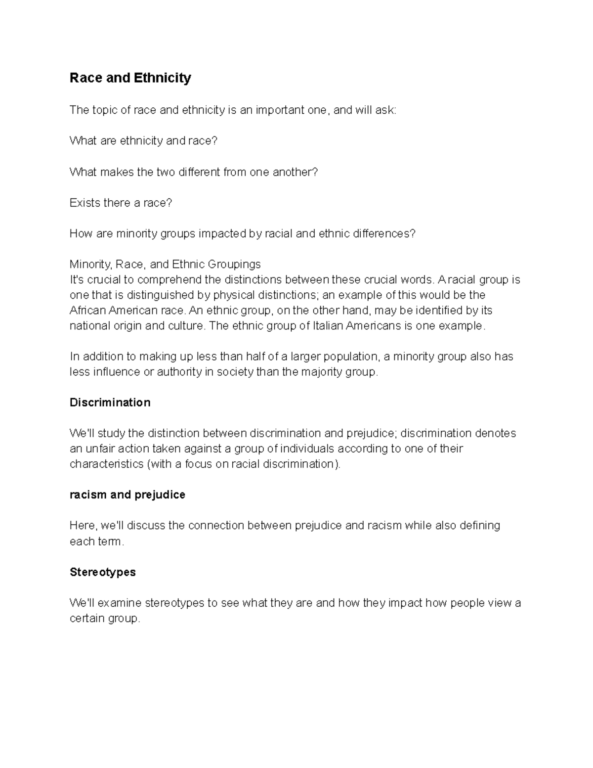 Race and Ethnicity - Race and Ethnicity The topic of race and ethnicity ...