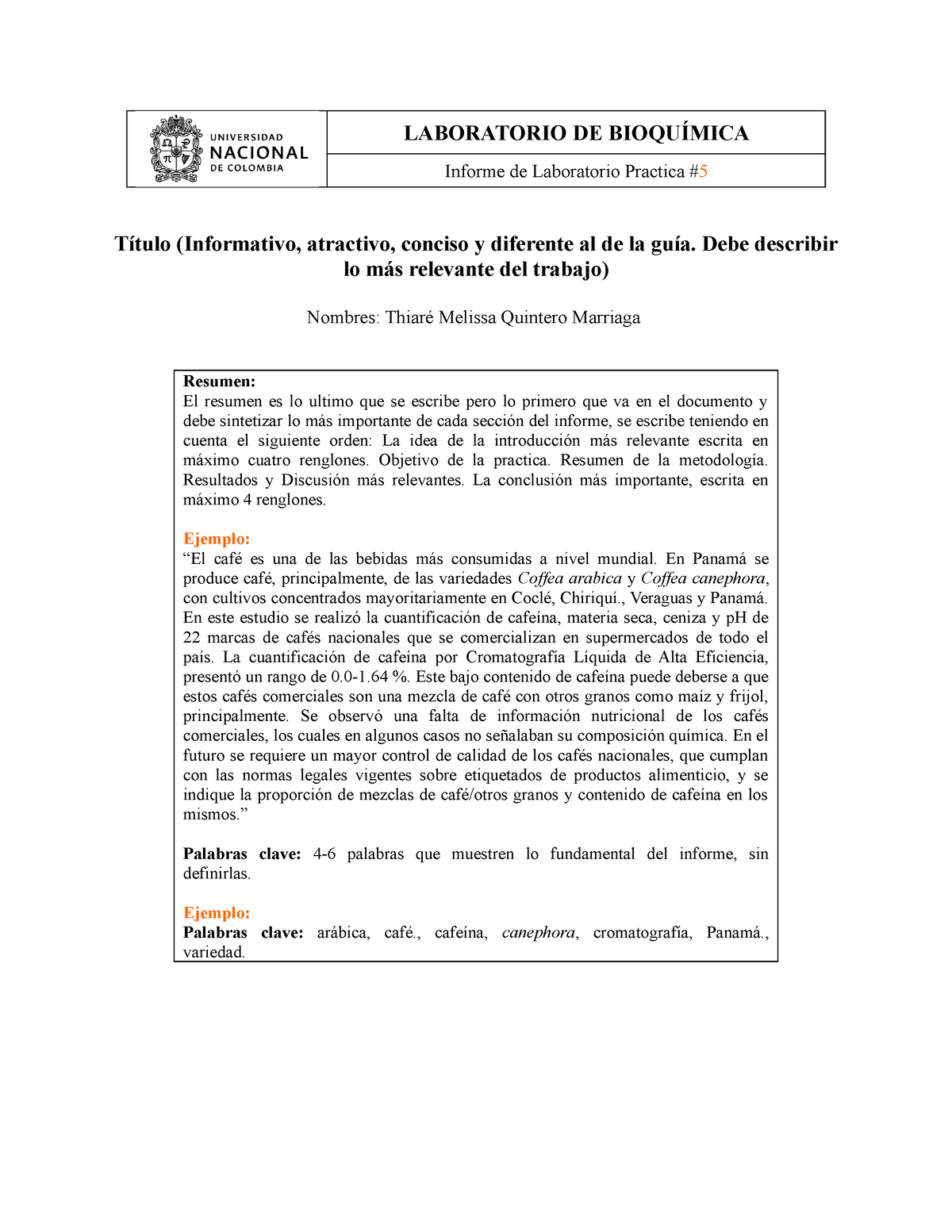 Informe 5 De Bioquimica - LABORATORIO DE BIOQUÍMICA Informe De ...