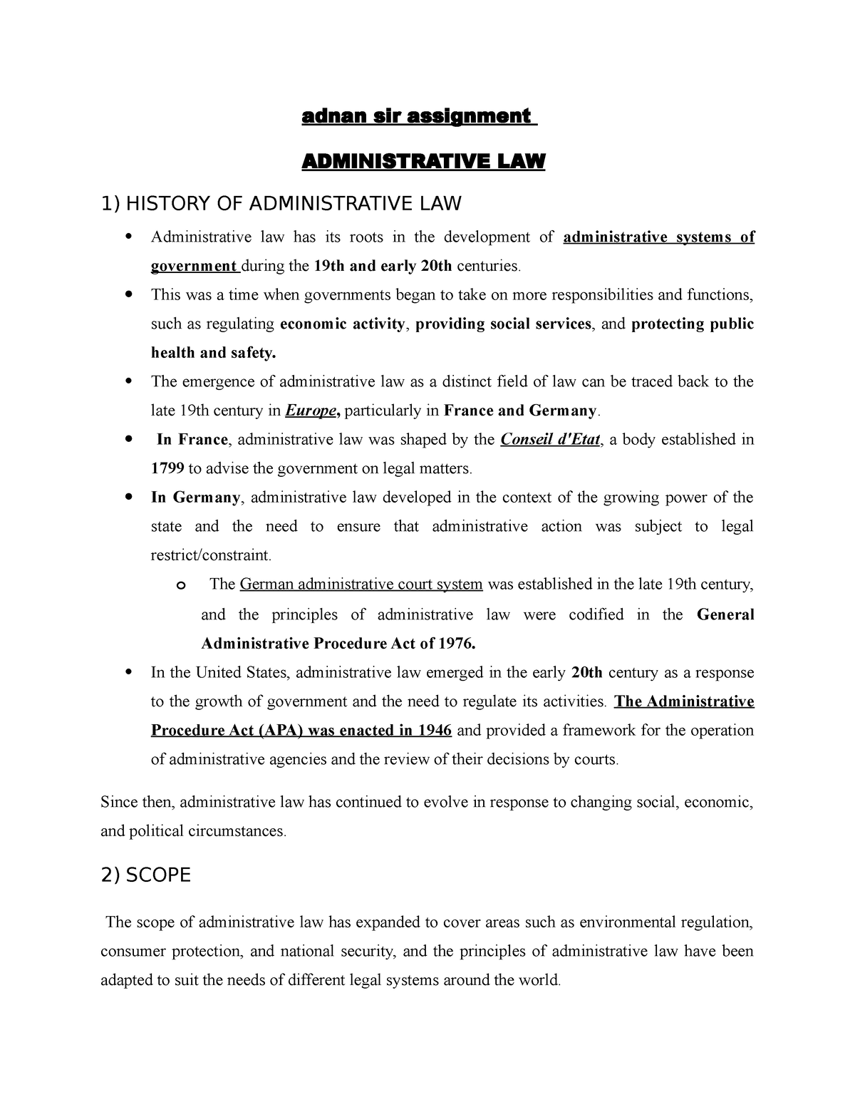 administrative law assignment topics