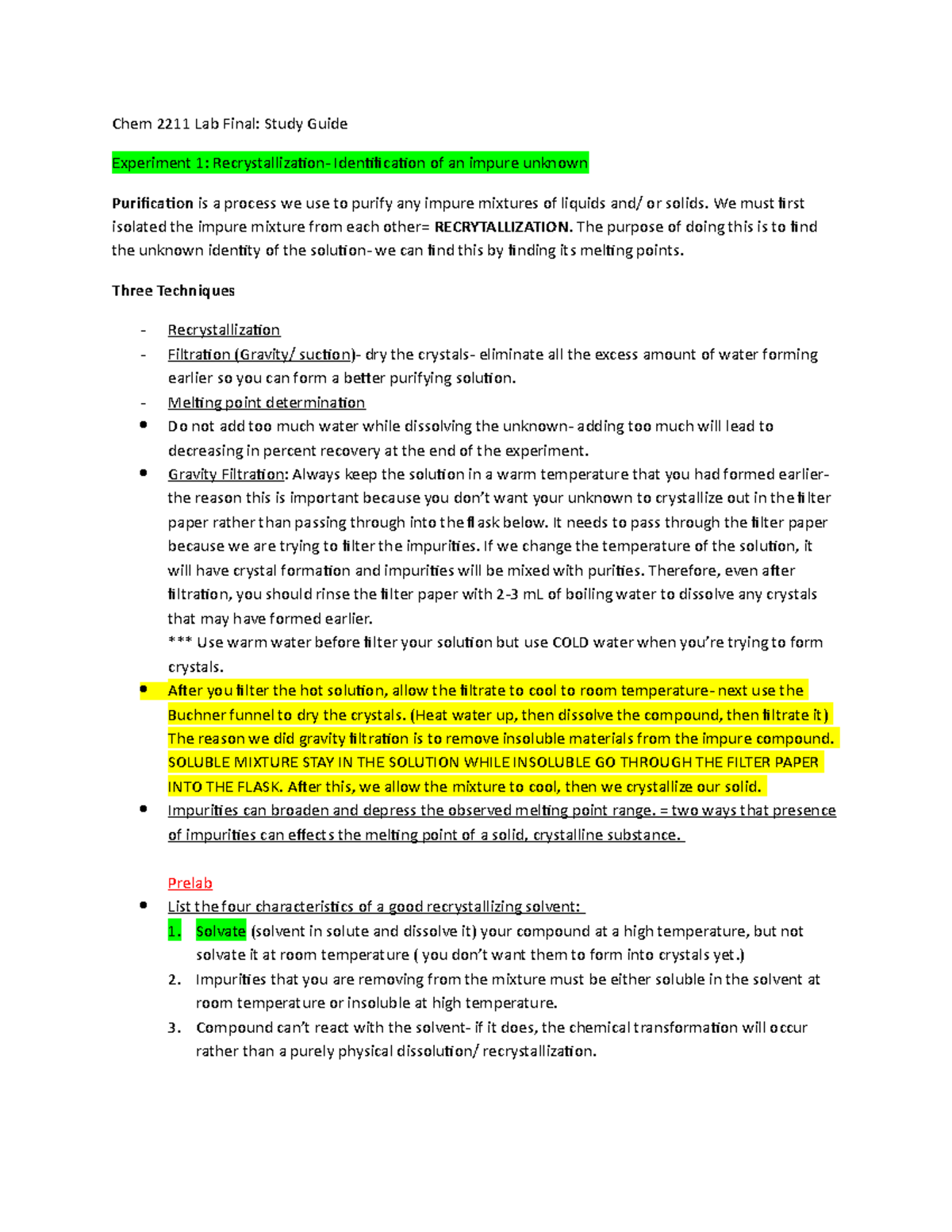 Chem 2211 Lab Final - Summary Chem 2211l - Chem 2211 Lab Final: Study ...