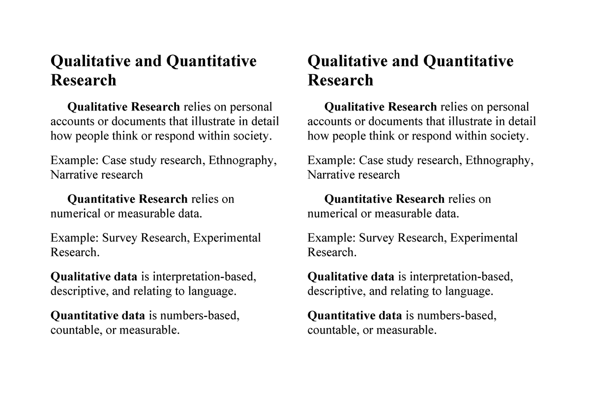 Qualitative and Quantitative Research Handout - Qualitative and ...