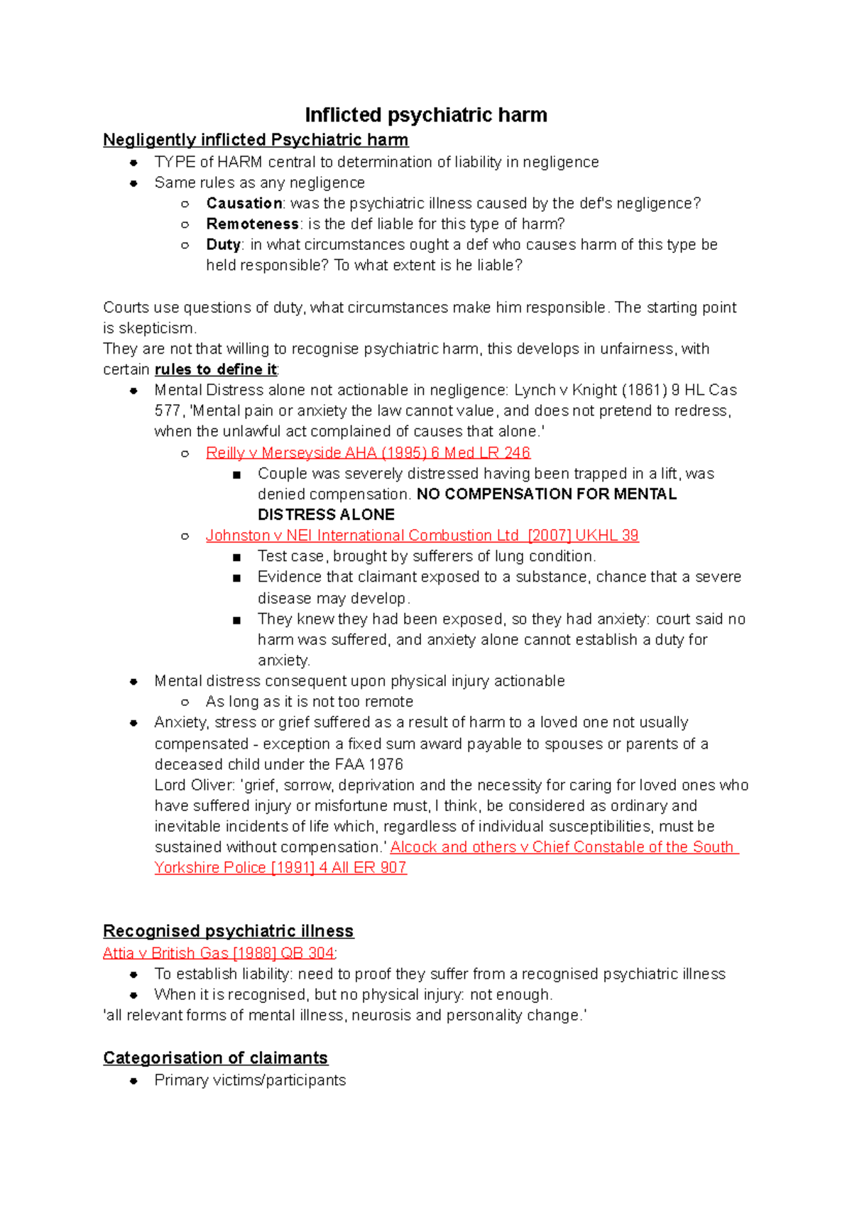 6. Inflicted psychiatric harm Inflicted psychiatric harm Negligently