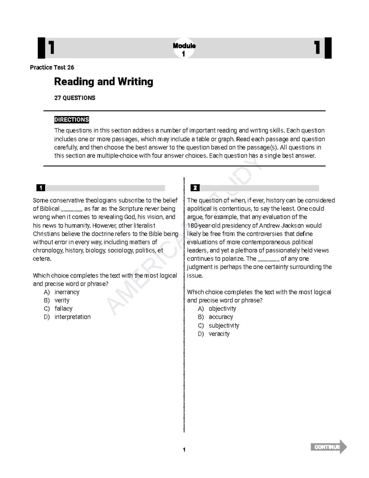 26 - IUPOU[N09 - AMERICAN STUDY Practice Test 26 Reading and Writing 27 ...