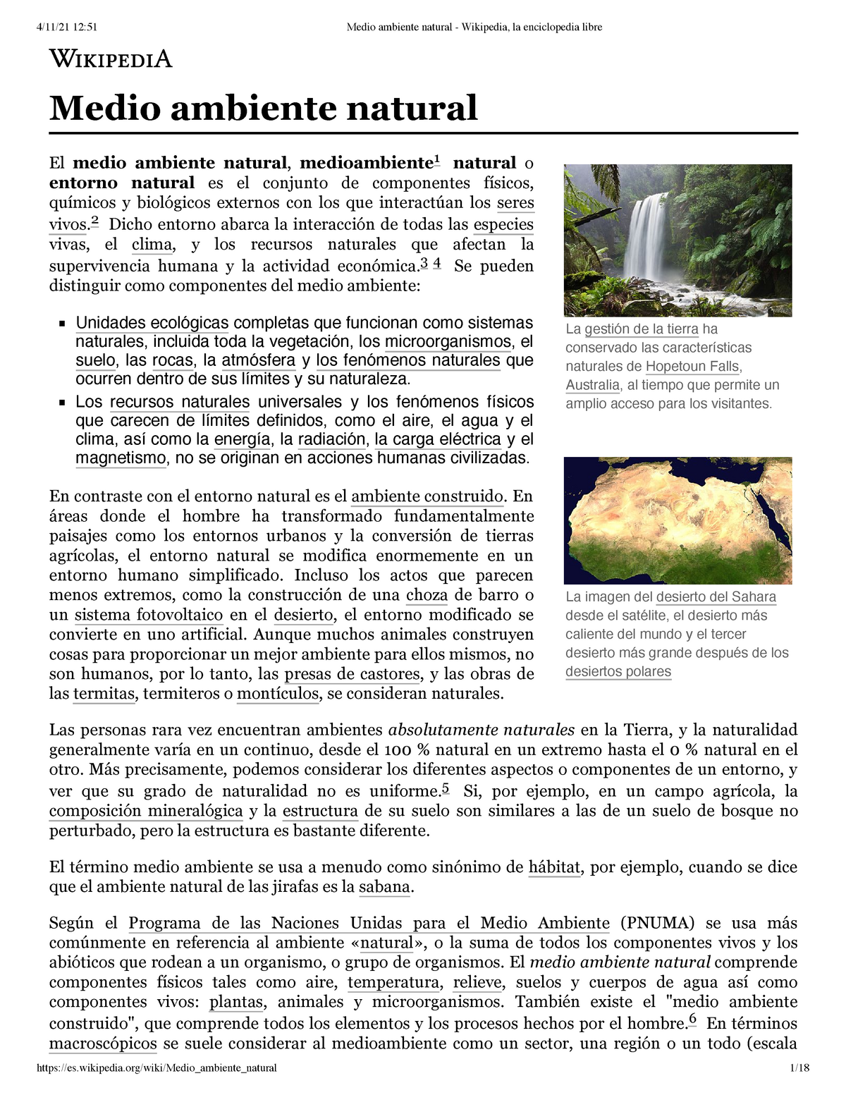 erupción Ambientalista Entrada Medio ambiente natural - Wikipedia, la enciclopedia libre - biol1620 -  Studocu