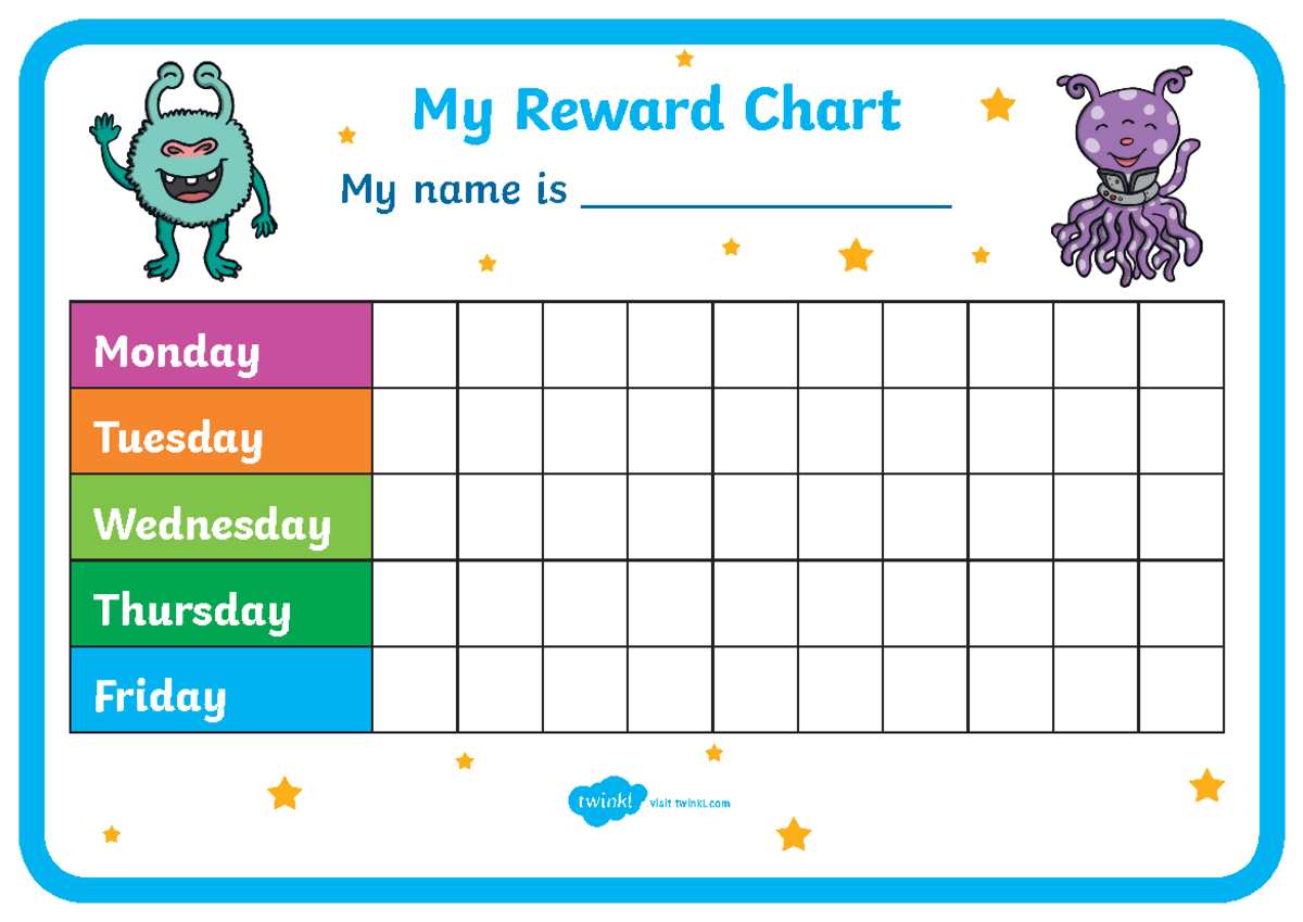Reward Chart - Material de apoyo - My name is Monday Tuesday Wednesday ...