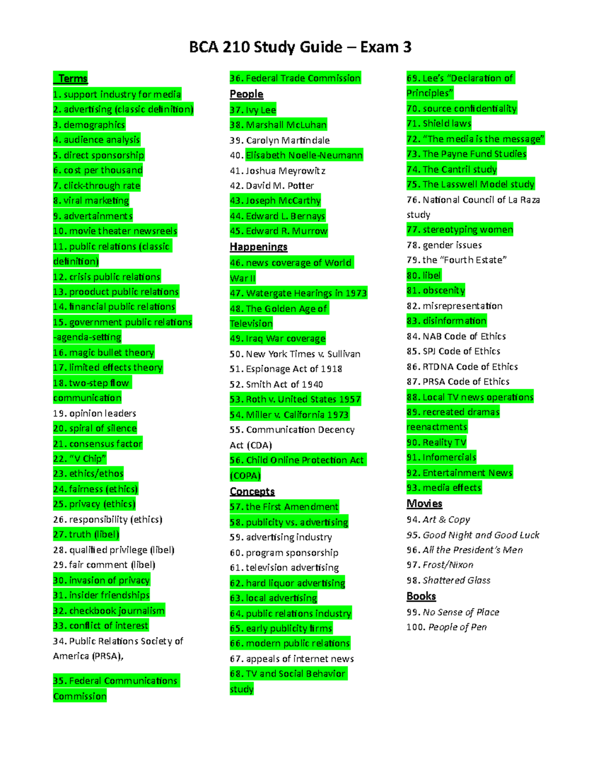 BCA 210 Final Exam Study Guide - BCA 210 Study Guide Exam 3 Terms 1 ...